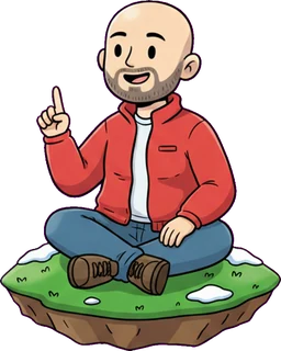 Cartoon of Chris sitting on a hill